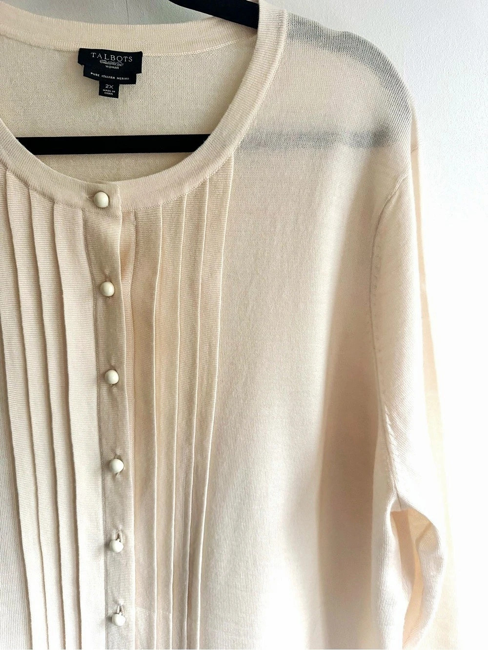 Talbots Italian Merino Wool Pleated Cardigan Cream Size 2X Like New